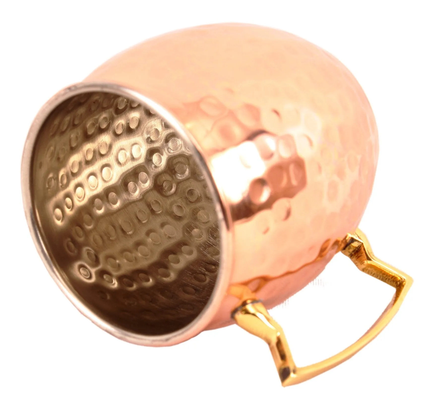 IndianArtVilla Pure Copper Hammered Round Shaped Moscow Mule, Beer Mug with Designer Brass Handle & Tin Lining, Barware, 530 ML