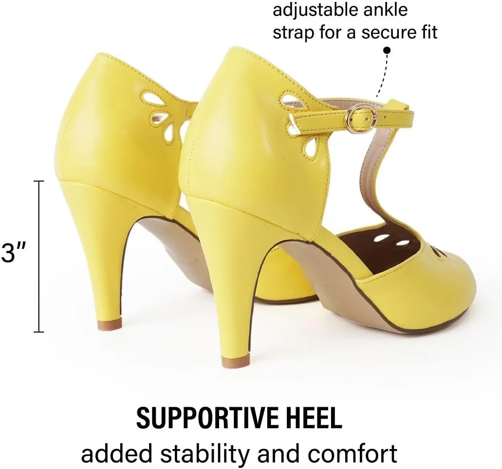 J. Adams Pepper Mary Janes - Vintage Cutout Low Kitten Heels Retro T Strap Pumps