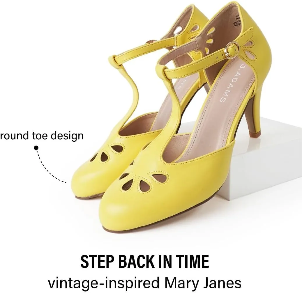 J. Adams Pepper Mary Janes - Vintage Cutout Low Kitten Heels Retro T Strap Pumps