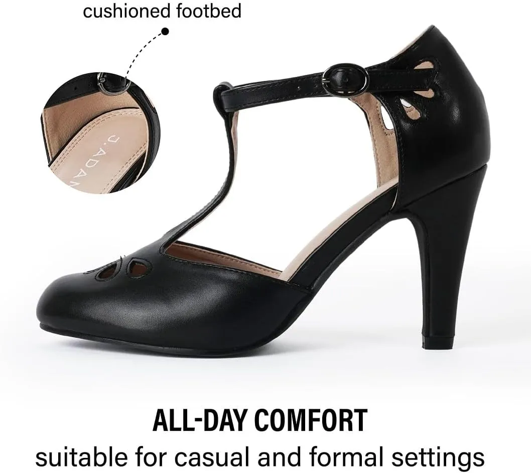 J. Adams Pepper Mary Janes - Vintage Cutout Low Kitten Heels Retro T Strap Pumps