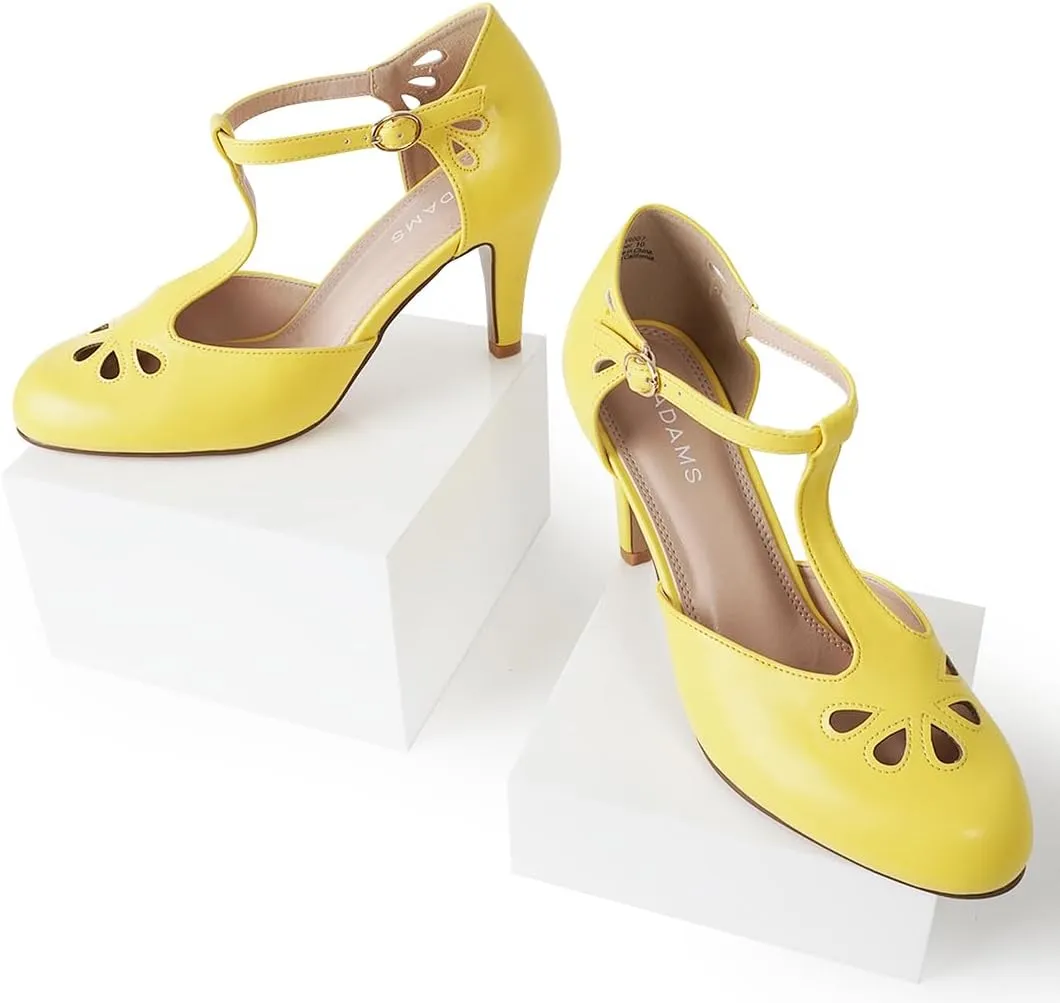 J. Adams Pepper Mary Janes - Vintage Cutout Low Kitten Heels Retro T Strap Pumps