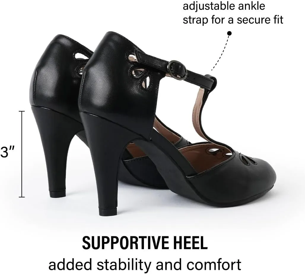 J. Adams Pepper Mary Janes - Vintage Cutout Low Kitten Heels Retro T Strap Pumps