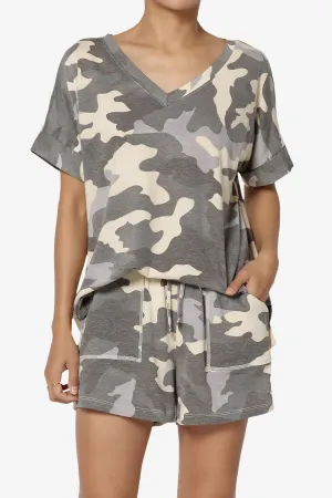 Jace Camouflage V-Neck Top & Shorts Set