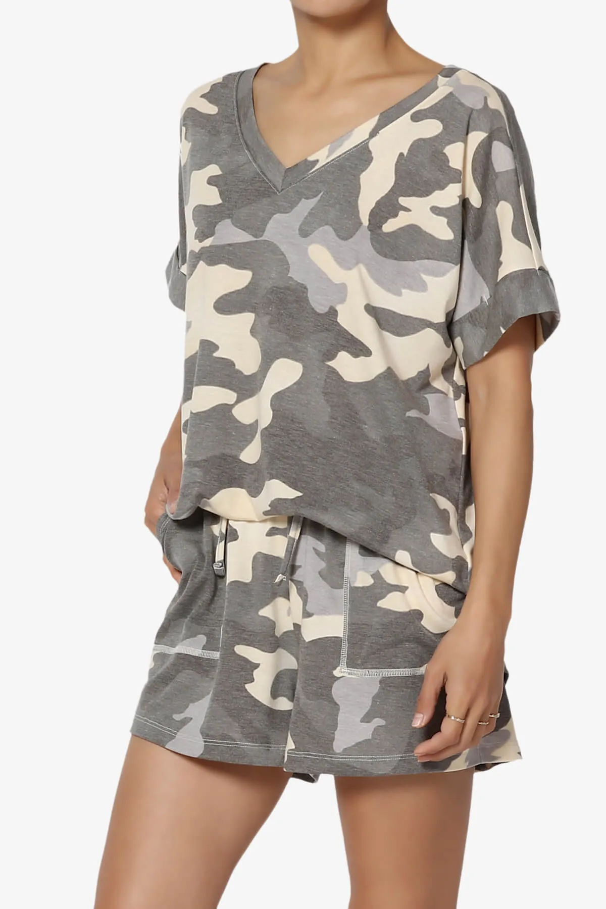 Jace Camouflage V-Neck Top & Shorts Set