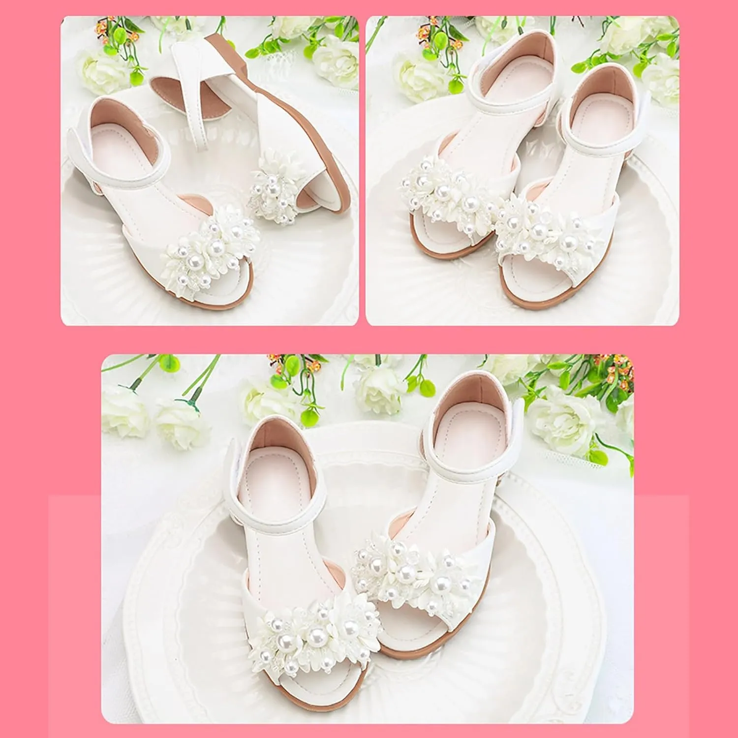 Jazz Shoes for Girls Pearl Flower Leaky Toe Non Slip Sandals Christmas Slippers for Kids