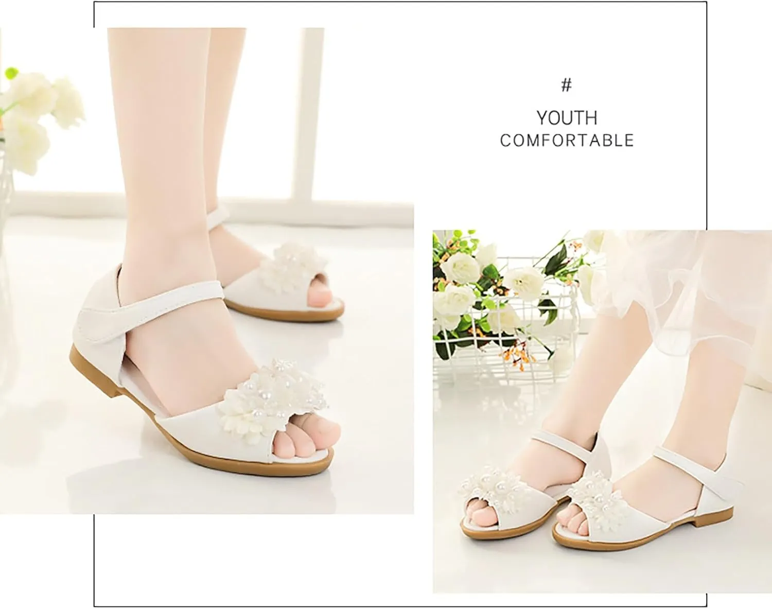 Jazz Shoes for Girls Pearl Flower Leaky Toe Non Slip Sandals Christmas Slippers for Kids