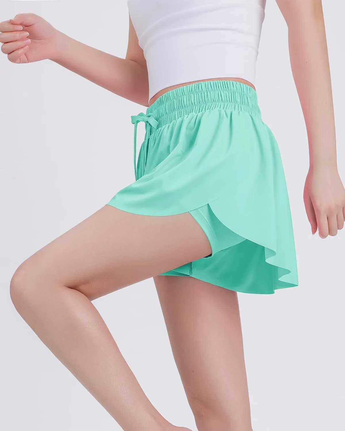 JOCMIC Girls Flowy Shorts, 2 in 1 Preppy Butterfly Shorts with Spandex Liner for Cheer Athletic Gym Teens Casual Clothes