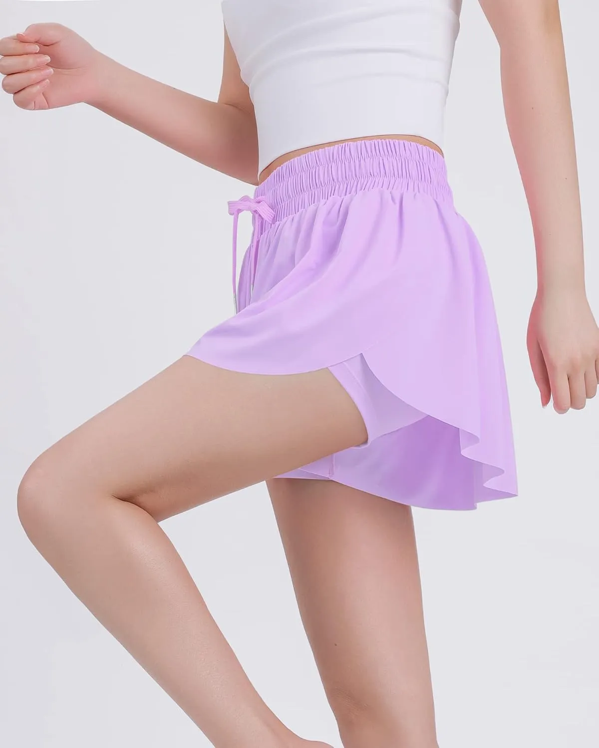 JOCMIC Girls Flowy Shorts, 2 in 1 Preppy Butterfly Shorts with Spandex Liner for Cheer Athletic Gym Teens Casual Clothes