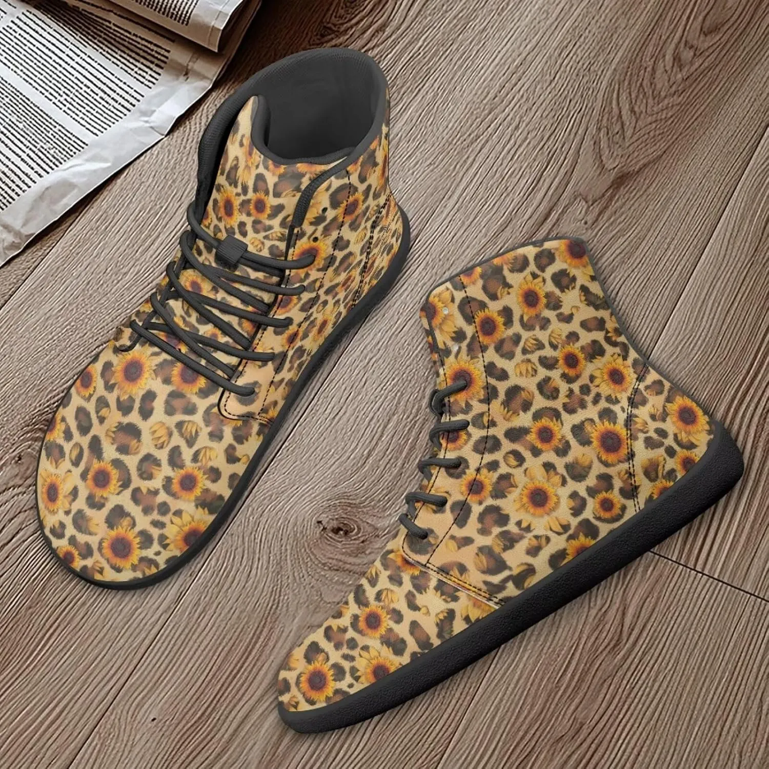 JoyLamoria Skull Rose Butterfly High Top Women Shoes Fashion Lace Walking Tennis Shoes Leather Hip Hop Street Sneaker