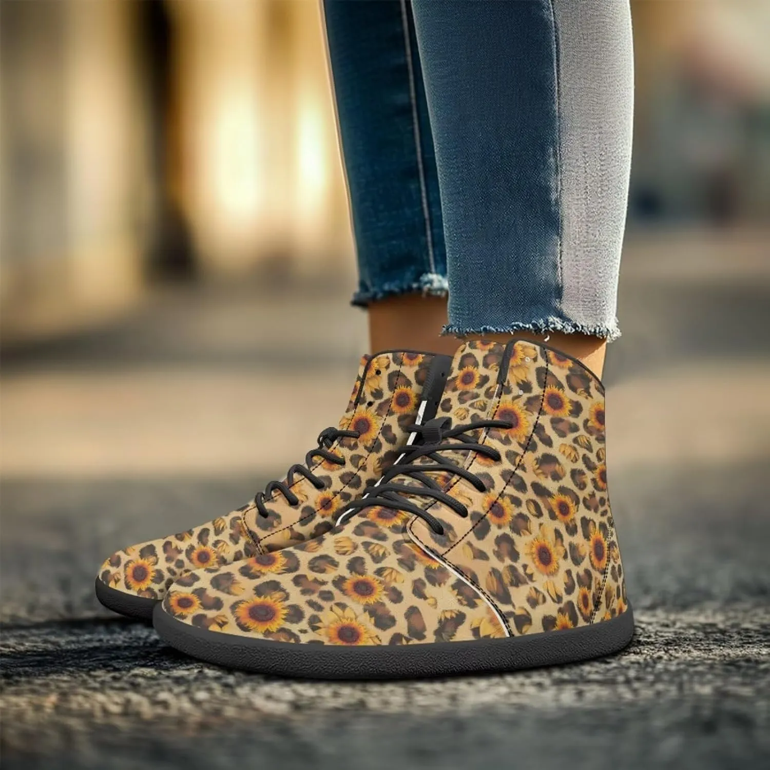 JoyLamoria Skull Rose Butterfly High Top Women Shoes Fashion Lace Walking Tennis Shoes Leather Hip Hop Street Sneaker