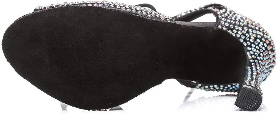 JUODVMP Women's Latin Dance Shoes with Rhinestone Peep Toe Lace Up Ballroom Salsa Tango Practice Performance Dance Shoes,Model YCL452