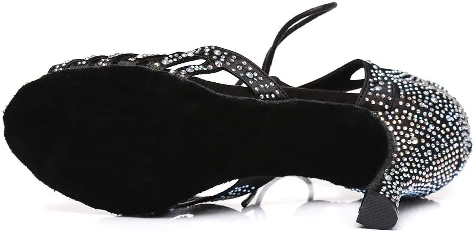 JUODVMP Women's Latin Dance Shoes with Rhinestone Peep Toe Lace Up Ballroom Salsa Tango Practice Performance Dance Shoes,Model YCL452