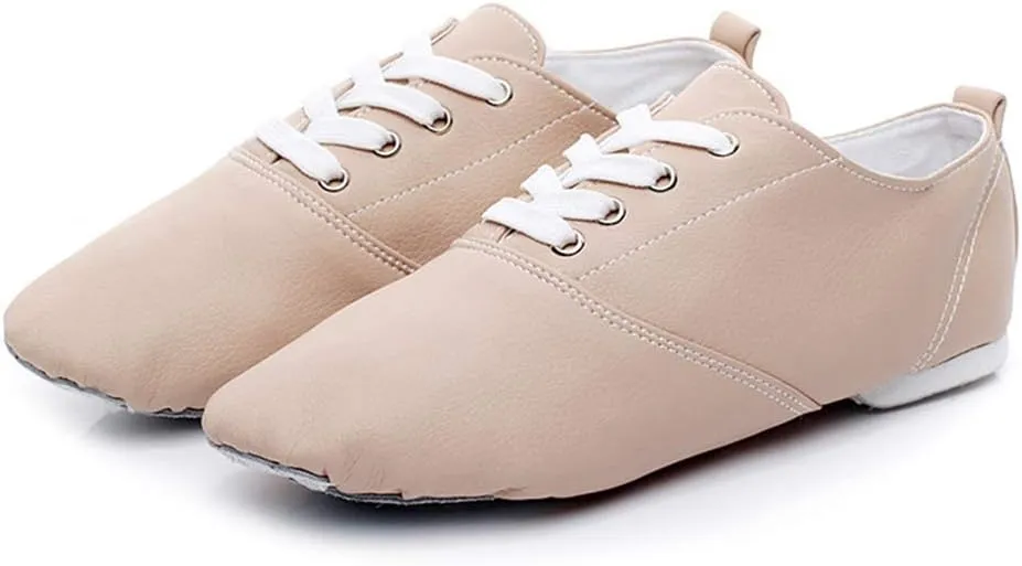 JUODVMP Women's Leather Upper and Suede Split Sole Jazz Ballet Yoga Dance Shoes,Model TJDBPUFBJS