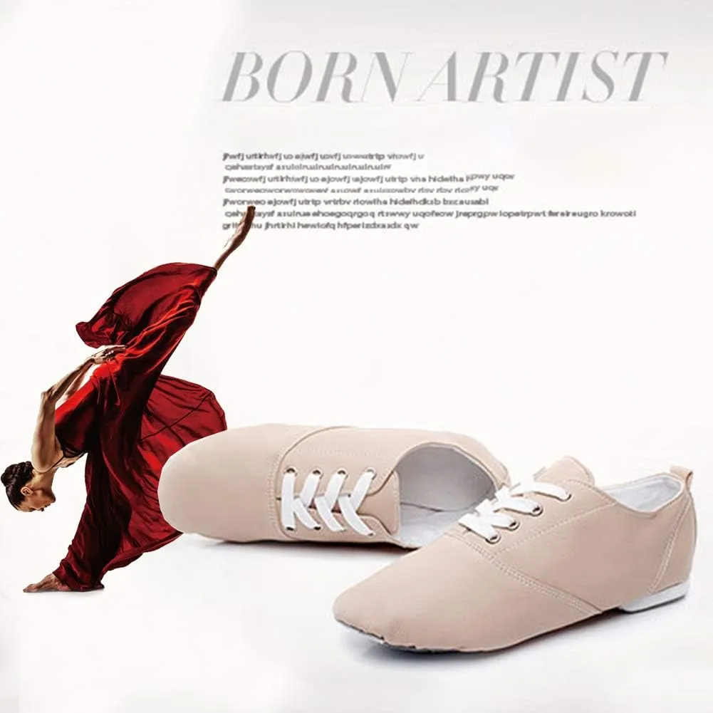 JUODVMP Women's Leather Upper and Suede Split Sole Jazz Ballet Yoga Dance Shoes,Model TJDBPUFBJS