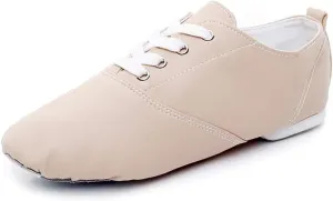 JUODVMP Women's Leather Upper and Suede Split Sole Jazz Ballet Yoga Dance Shoes,Model TJDBPUFBJS