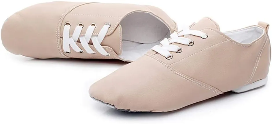 JUODVMP Women's Leather Upper and Suede Split Sole Jazz Ballet Yoga Dance Shoes,Model TJDBPUFBJS
