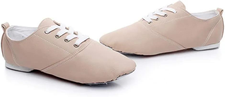 JUODVMP Women's Leather Upper and Suede Split Sole Jazz Ballet Yoga Dance Shoes,Model TJDBPUFBJS