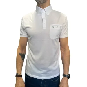 Ladro White Button-Down Collar Polo Shirt