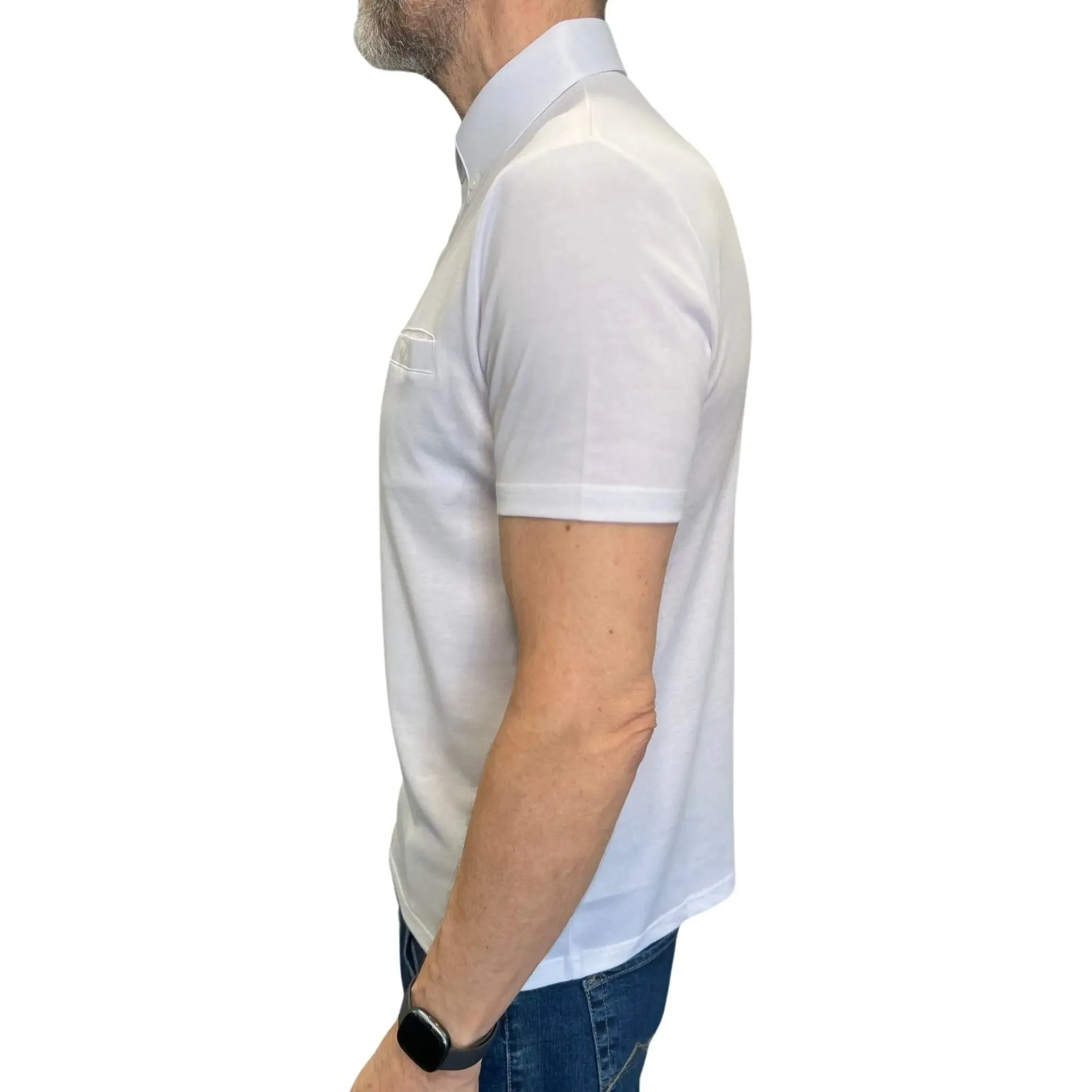 Ladro White Button-Down Collar Polo Shirt