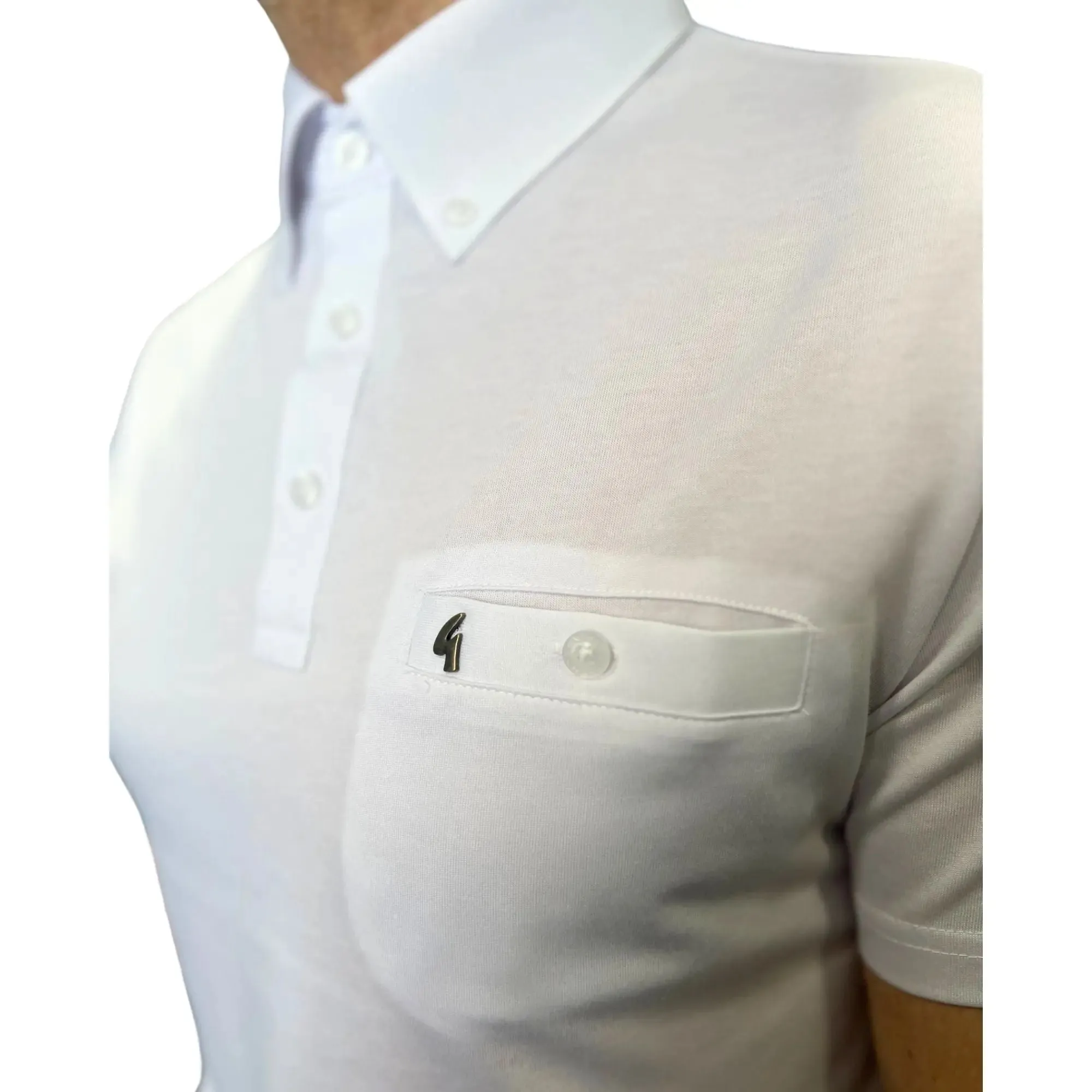 Ladro White Button-Down Collar Polo Shirt