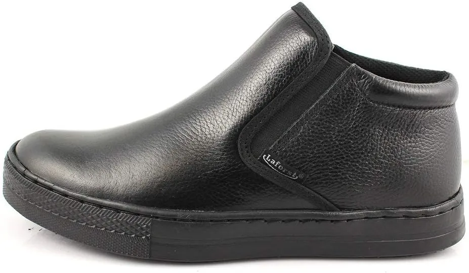 Laforst Mens Work Slip Resistant Tumble Leather Slip On Server Flats Black