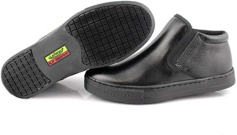 Laforst Mens Work Slip Resistant Tumble Leather Slip On Server Flats Black