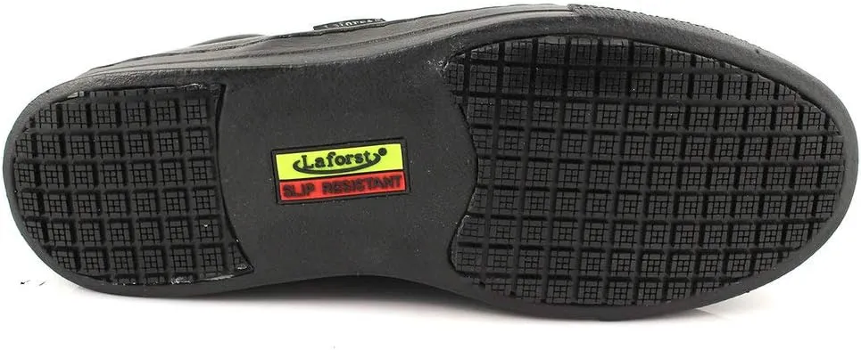 Laforst Mens Work Slip Resistant Tumble Leather Slip On Server Flats Black