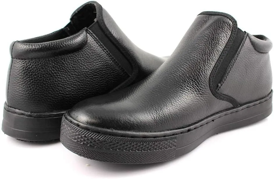 Laforst Mens Work Slip Resistant Tumble Leather Slip On Server Flats Black
