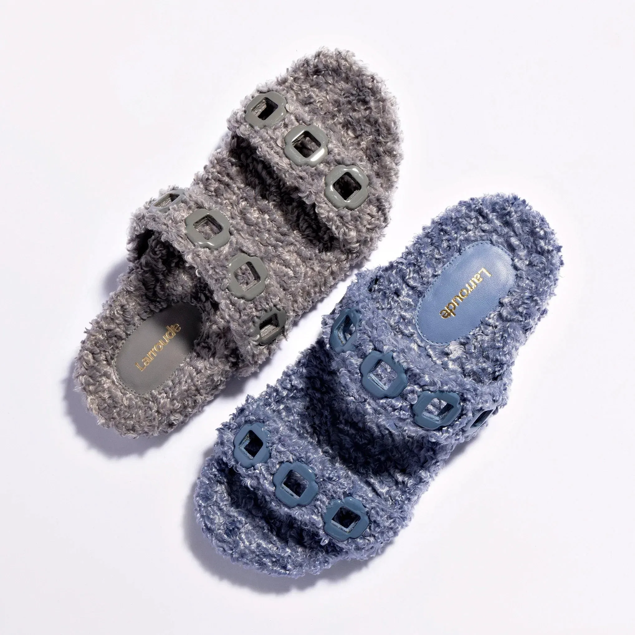 Larroude Milan Slide In Blue Faux Fur