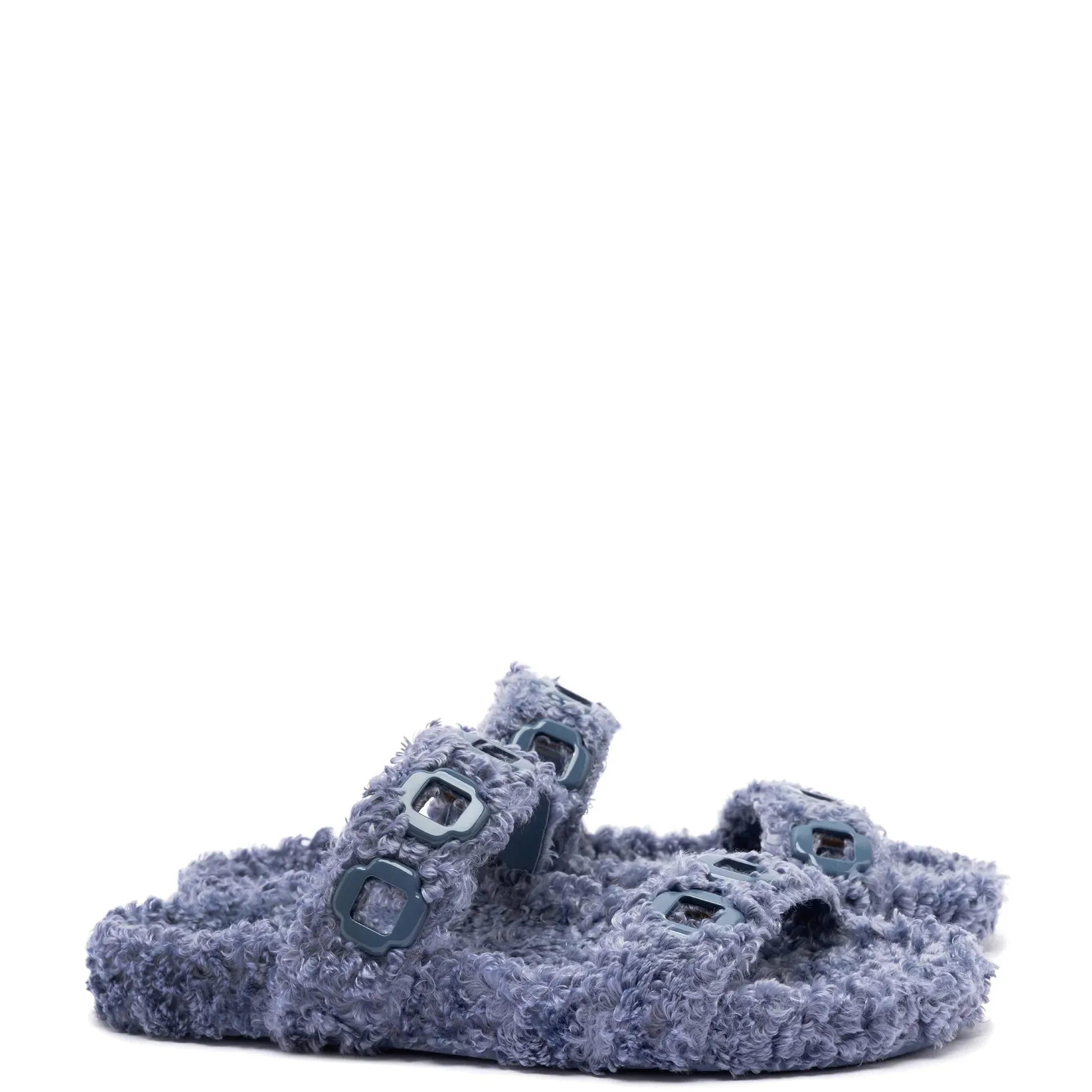 Larroude Milan Slide In Blue Faux Fur