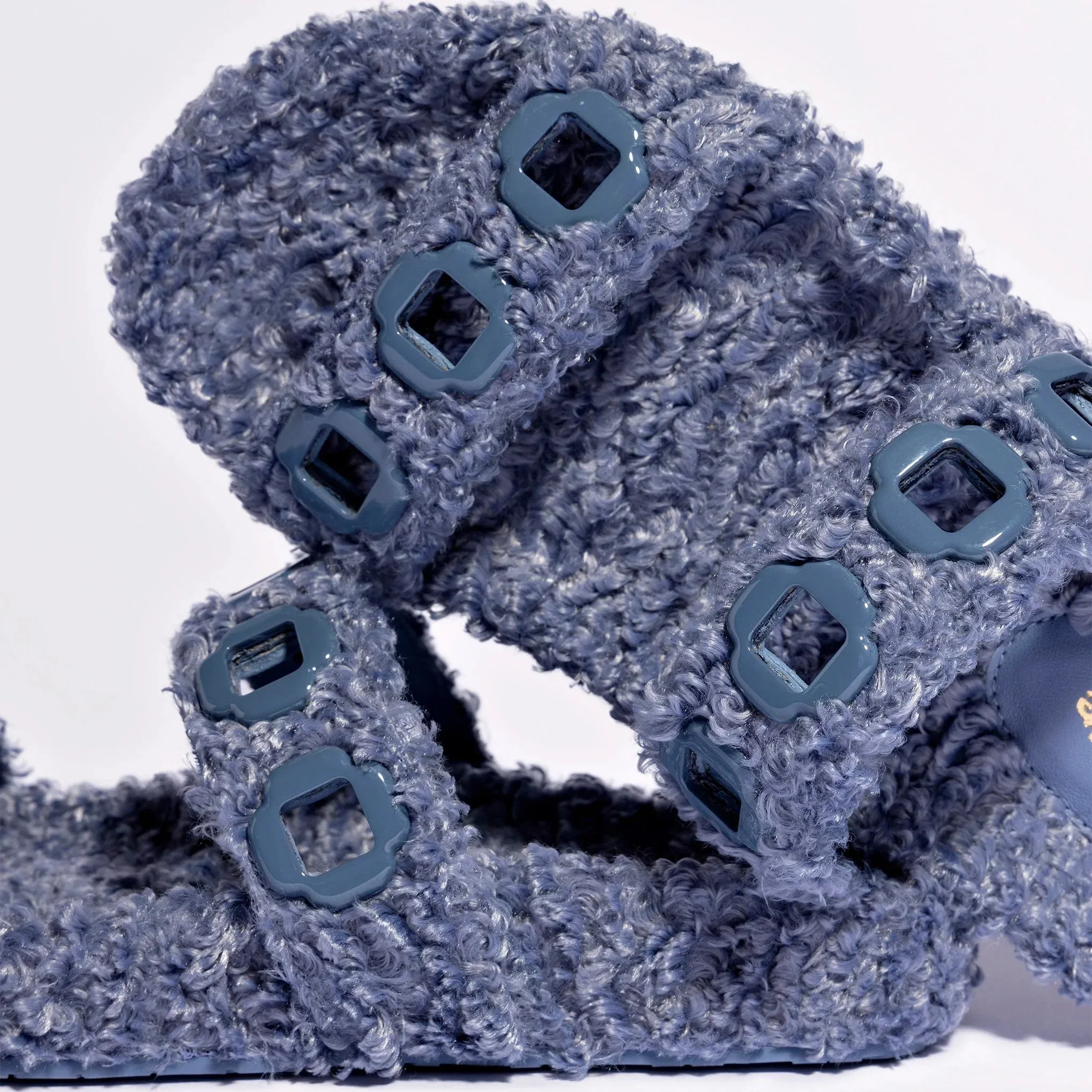 Larroude Milan Slide In Blue Faux Fur