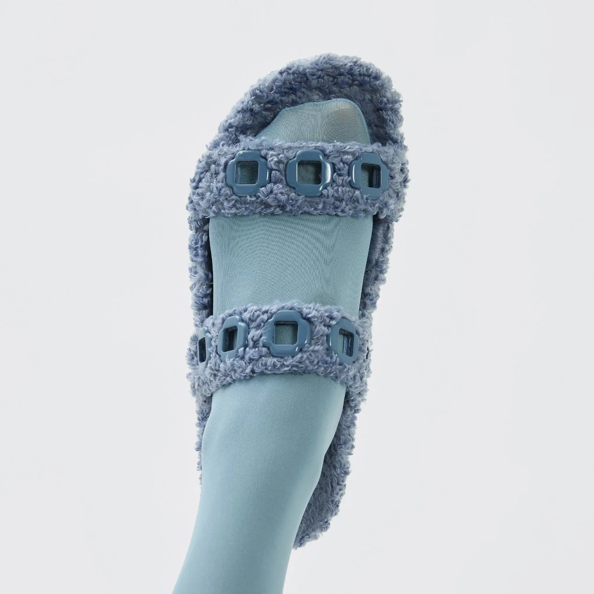 Larroude Milan Slide In Blue Faux Fur