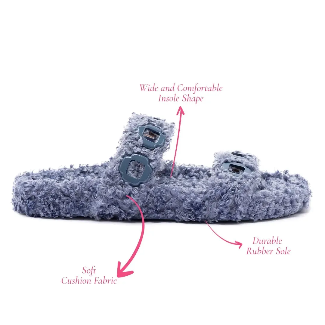Larroude Milan Slide In Blue Faux Fur