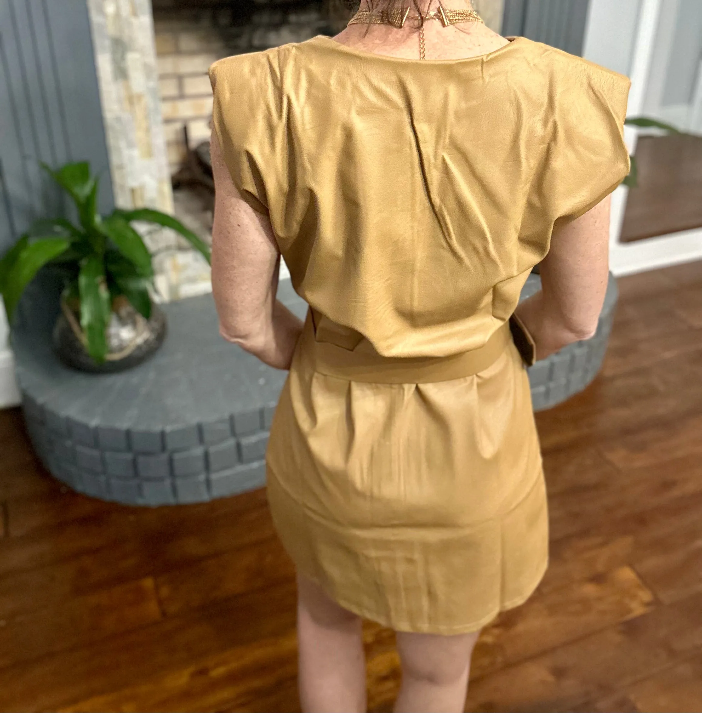 Leather Padded Shoulder Dress