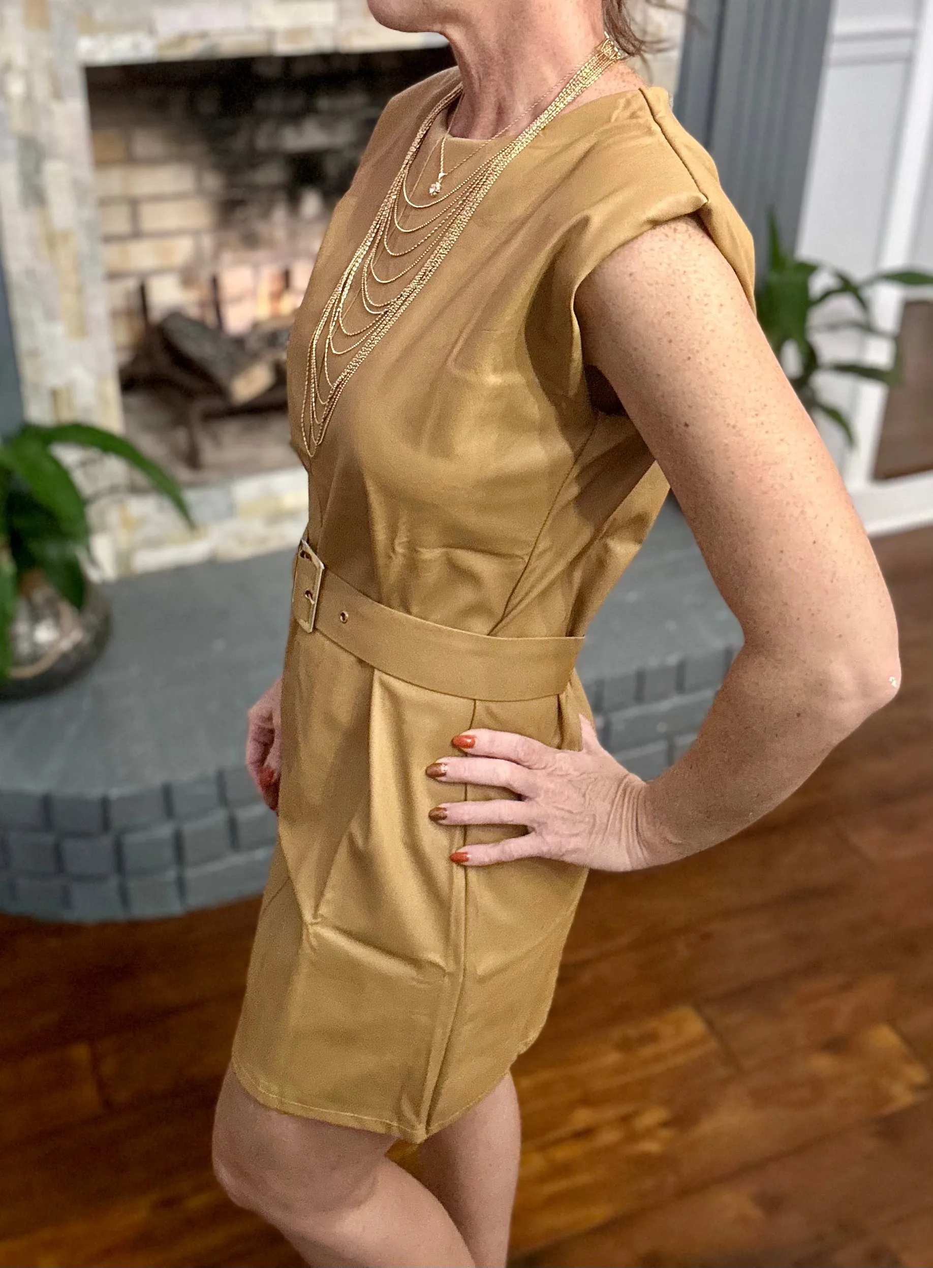 Leather Padded Shoulder Dress