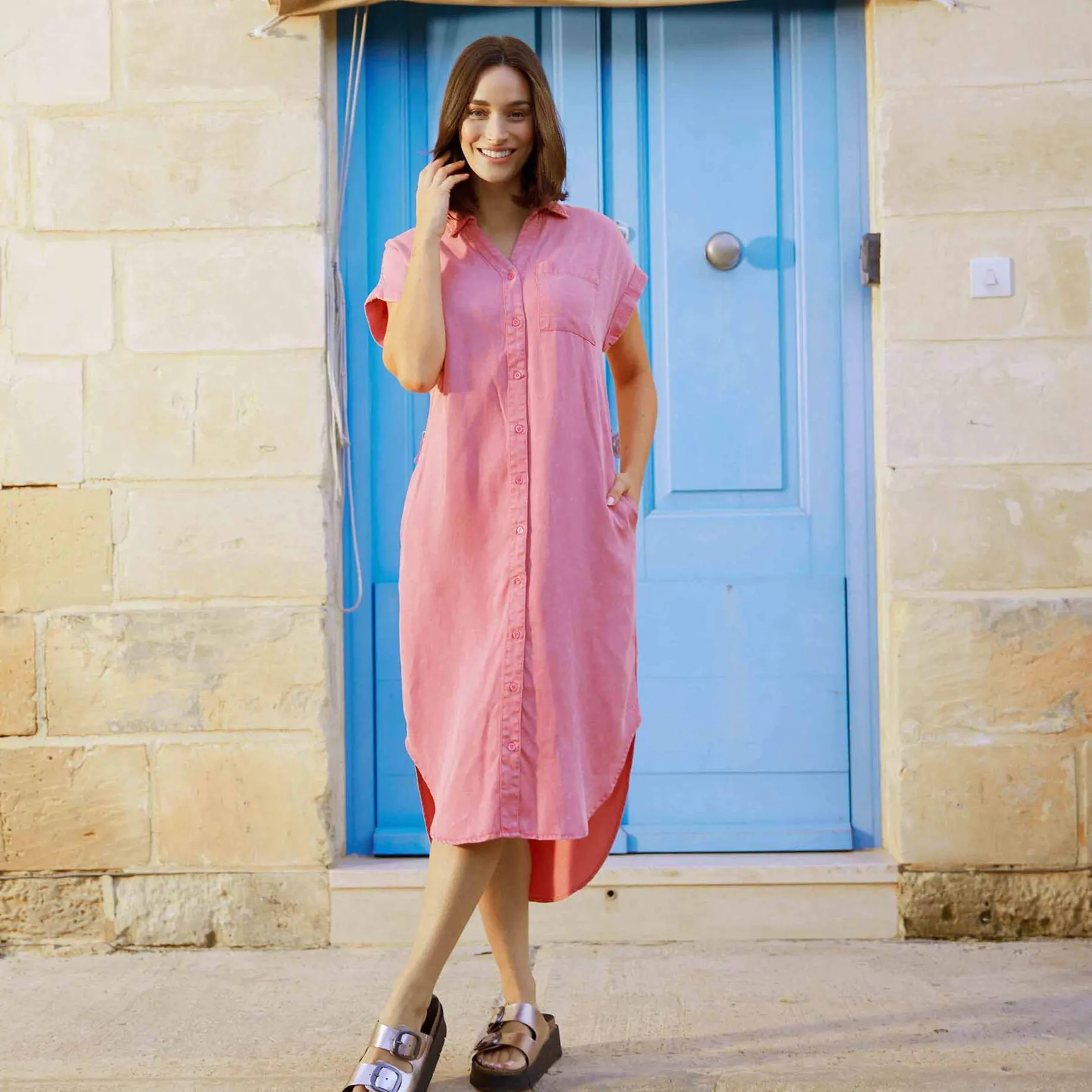 Lenira Womens Shirt Dress - Rose Quartz