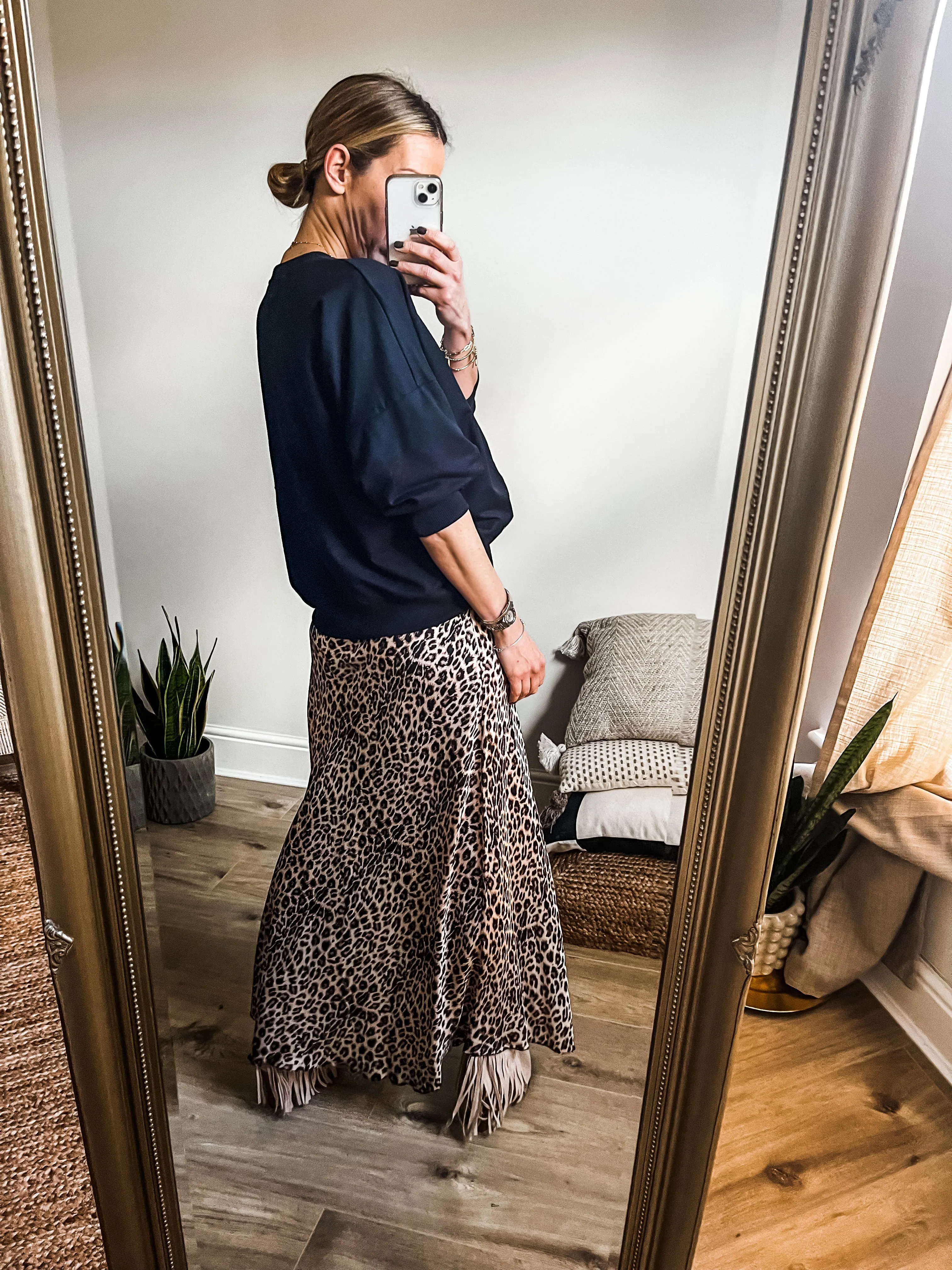 Leopard Print Silk-Mix Bias Maxi Skirt