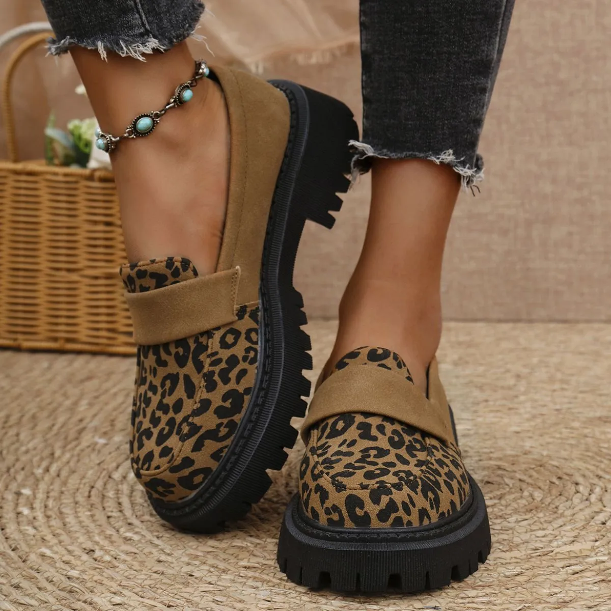 Leopard Round Toe Platform Slip-Ons