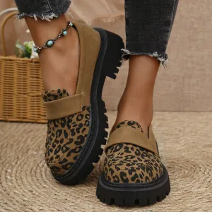 Leopard Round Toe Platform Slip-Ons