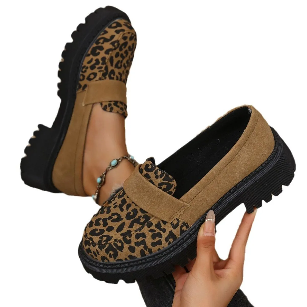 Leopard Round Toe Platform Slip-Ons
