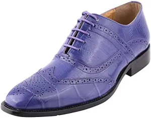 LIBERTYZENO Mens Plain & Animal Print Purple Genuine Leather Adults Slip On & Lace Up Oxford Dress Shoes/Prom Shoes for Easter Gift