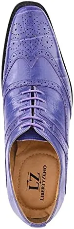 LIBERTYZENO Mens Plain & Animal Print Purple Genuine Leather Adults Slip On & Lace Up Oxford Dress Shoes/Prom Shoes for Easter Gift
