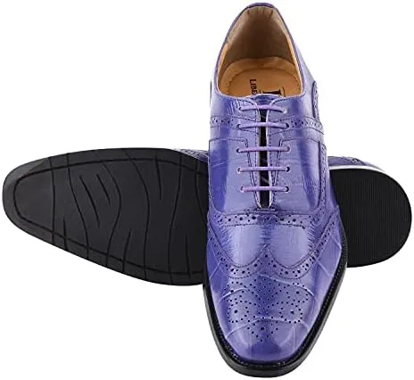 LIBERTYZENO Mens Plain & Animal Print Purple Genuine Leather Adults Slip On & Lace Up Oxford Dress Shoes/Prom Shoes for Easter Gift
