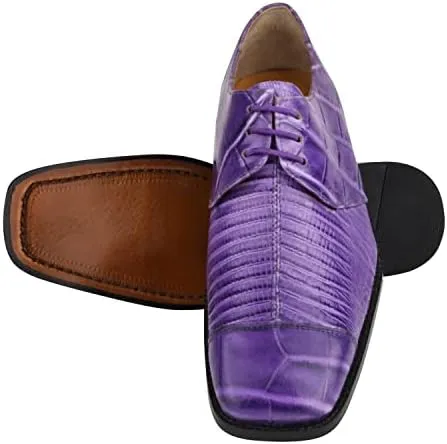 LIBERTYZENO Mens Plain & Animal Print Purple Genuine Leather Adults Slip On & Lace Up Oxford Dress Shoes/Prom Shoes for Easter Gift