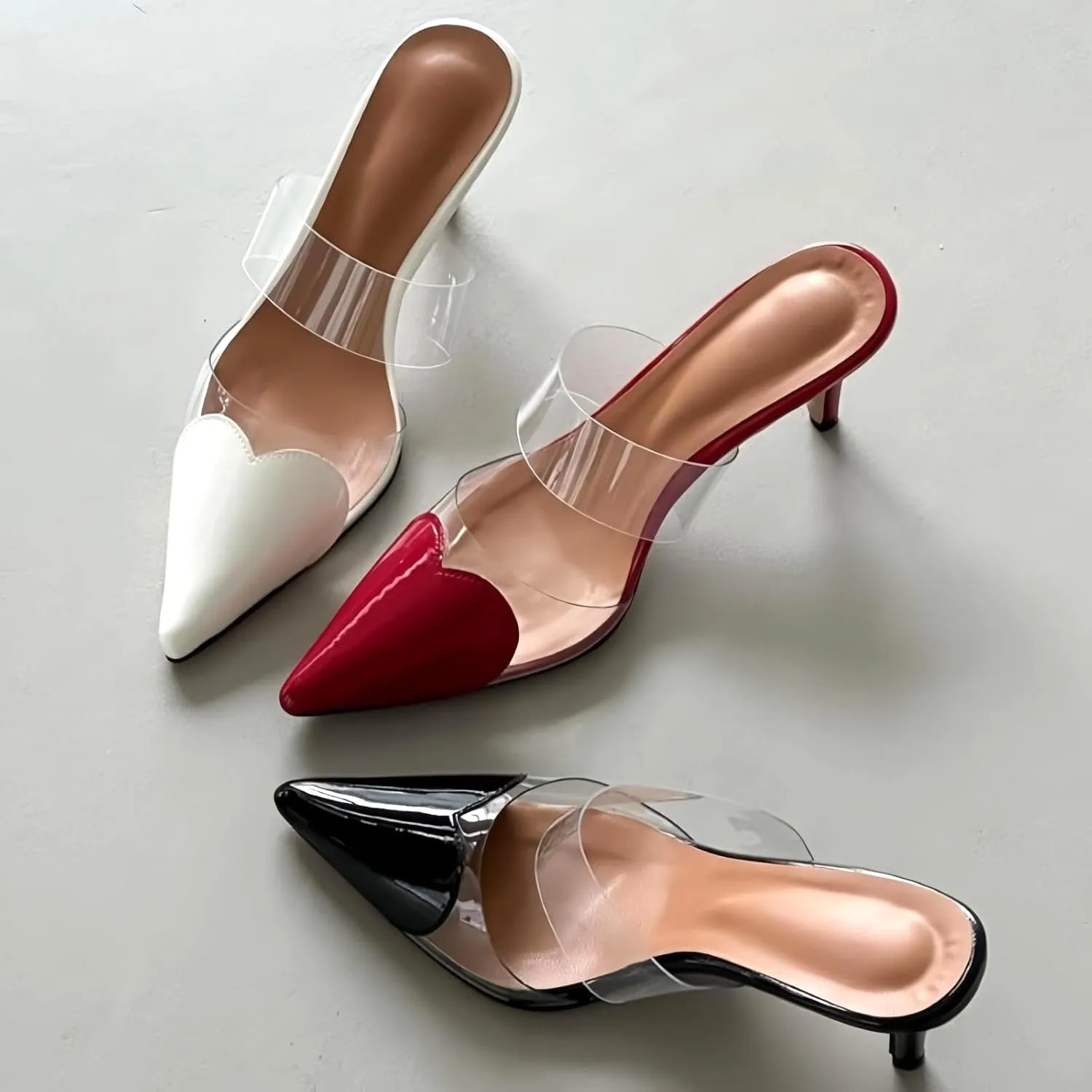 Love Heart Clear High Heeled Sandals for Women Closed Pointed Toe Comfortable Stiletto Mule Slip On Summer Party Prom Shoes