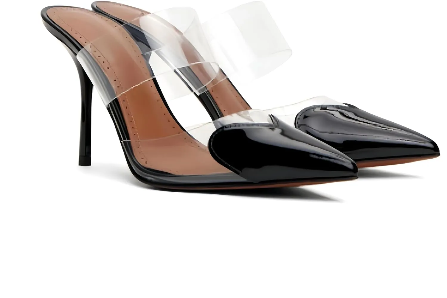 Love Heart Clear High Heeled Sandals for Women Closed Pointed Toe Comfortable Stiletto Mule Slip On Summer Party Prom Shoes
