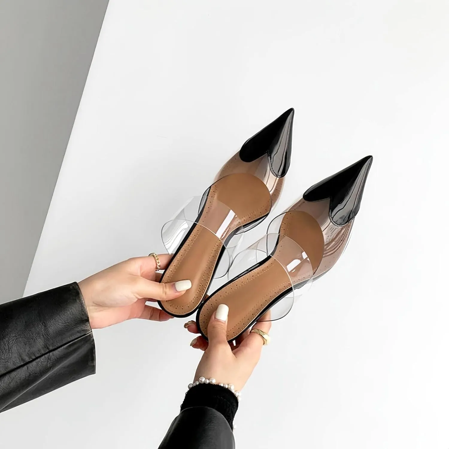 Love Heart Clear High Heeled Sandals for Women Closed Pointed Toe Comfortable Stiletto Mule Slip On Summer Party Prom Shoes