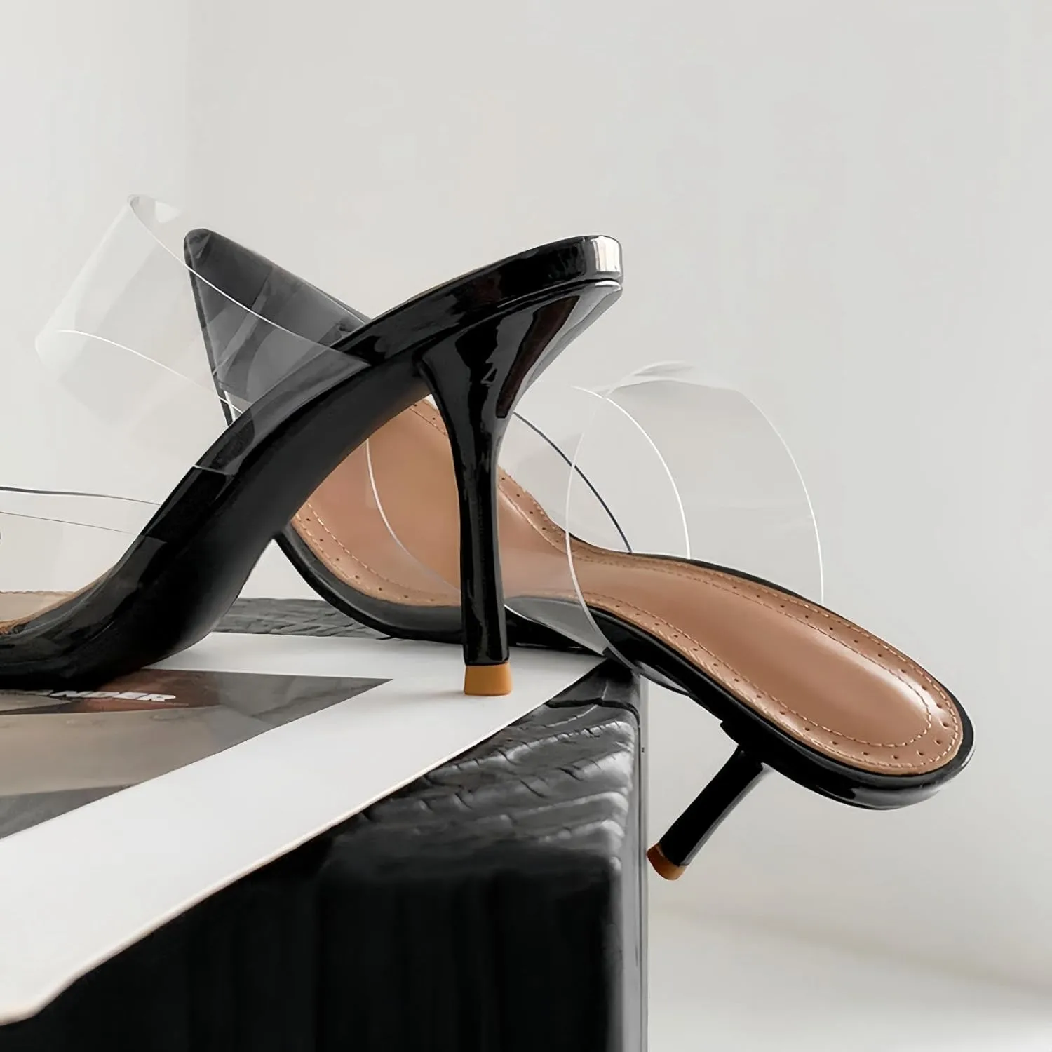 Love Heart Clear High Heeled Sandals for Women Closed Pointed Toe Comfortable Stiletto Mule Slip On Summer Party Prom Shoes