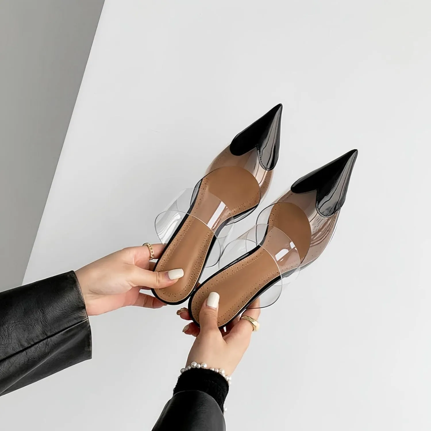 Love Heart Clear High Heeled Sandals for Women Closed Pointed Toe Comfortable Stiletto Mule Slip On Summer Party Prom Shoes