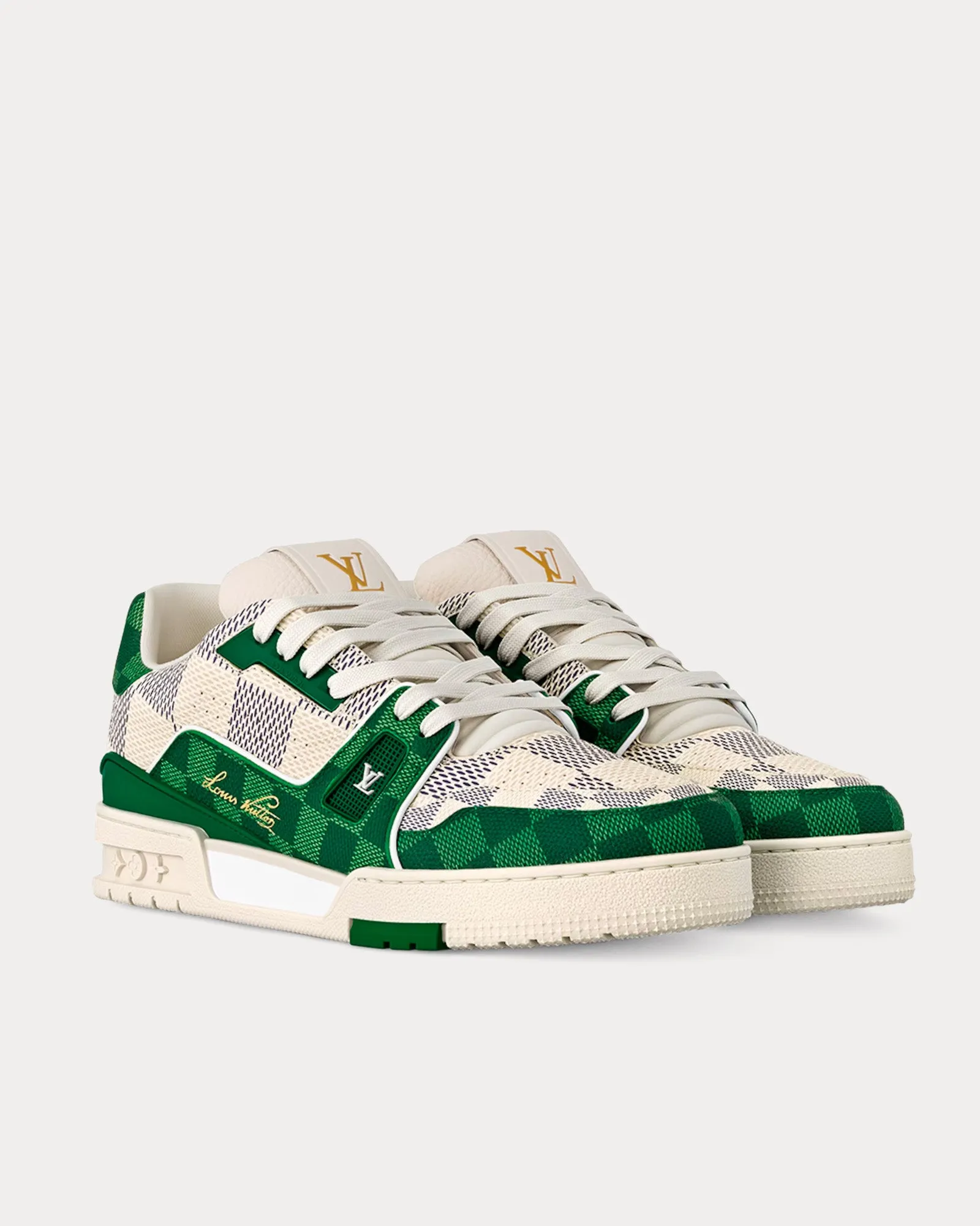 LV Trainers Damier Grained Calf Leather Green Low Top Sneakers